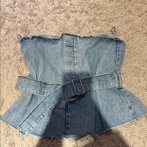 Zara Blue Denim Strapless Top